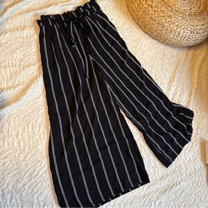 Black and White Striped Wide-Leg Pants